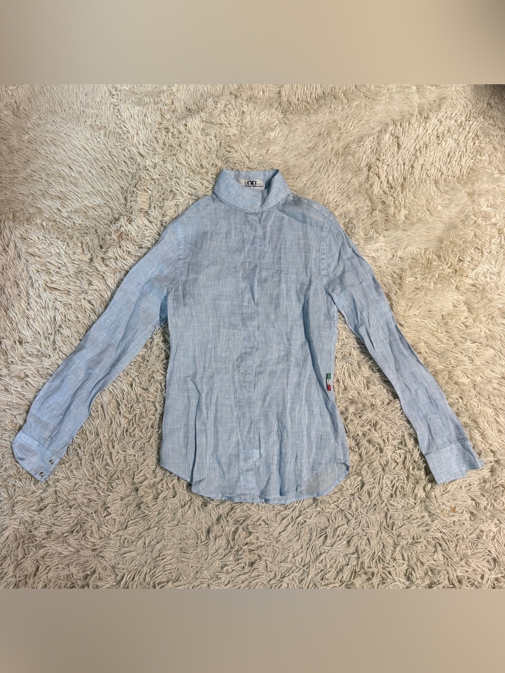 Womens XS Blue Linen Alessandro Albanese Long Sleeve Horseback Riding Show Shirt